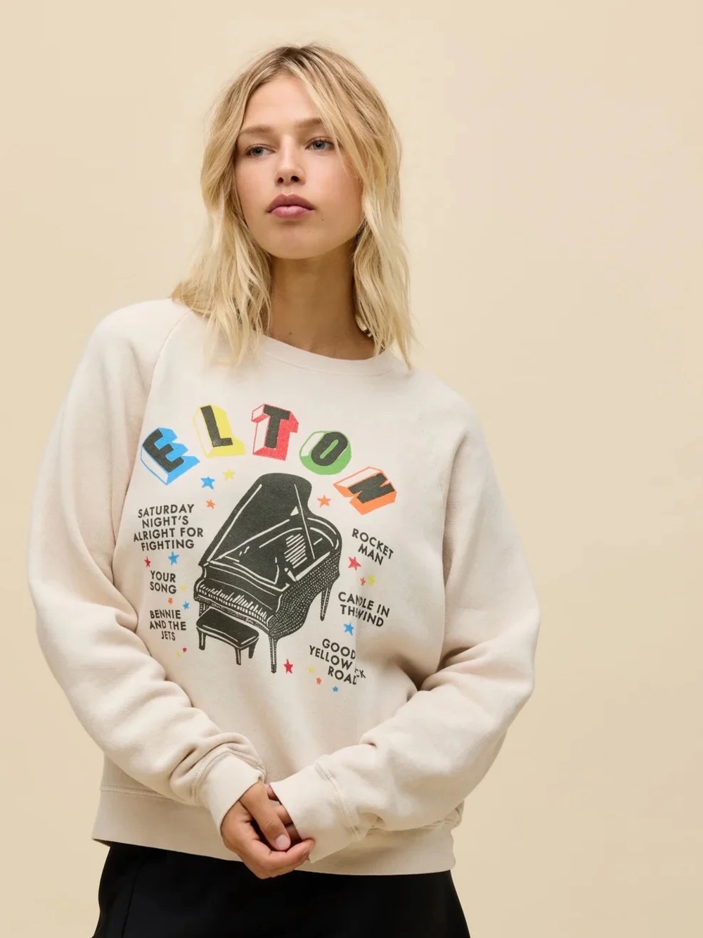Daydreamer LA Elton John Rainbow Piano Vintage Raglan Sweatshirt SMALL Crewneck